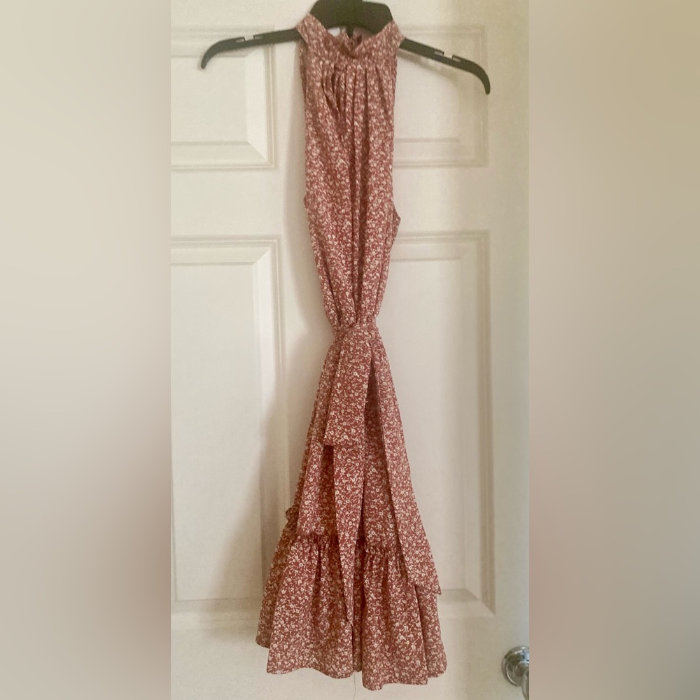 Smocked Waist Floral Midi Dress in Dusty Rose